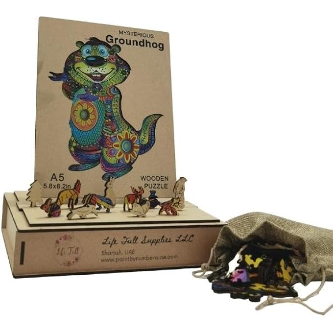 WOODEN JIGSAW PUZZLES, 3D WOODEN ANIMALS SHAPED PUZZLES, BEST GIFT FOR ADULTS AND KIDS DIY PUZZLE PIECE, COLORFUL UNIQUE SHAPED GROUDHOG PUZZLES A5-5.8 X 8.2 IN - Image 2